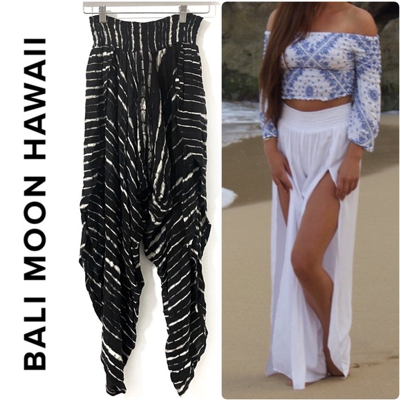 Bali Moon Hawaii 🌙 ONE SIZE • Beach Pant • Rayon • Tie Dye Black Cream - Picture 1 of 3